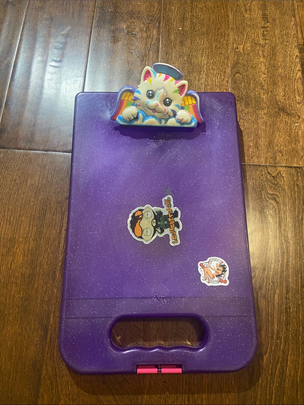 Lisa Frank Clip Board with Storage: Purple ANGEL CAT KITTEN Rainbow